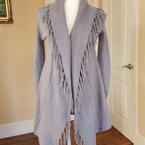 White House Black Market Womens Gray Fringe Sweater Coverup Cardigan Size XS